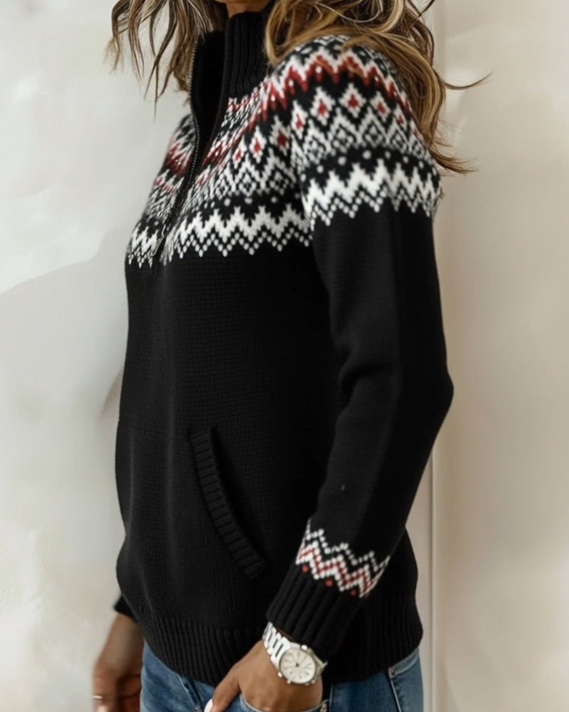 Sweter Vintage Pół-Zamek Kołnierz