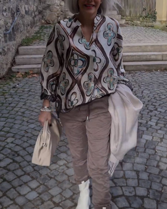 Bluzka w stylu retro z długim rękawem