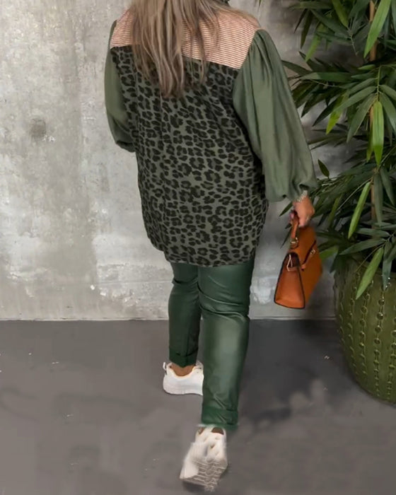 Koszula z rękawami typu lampart w panterkę