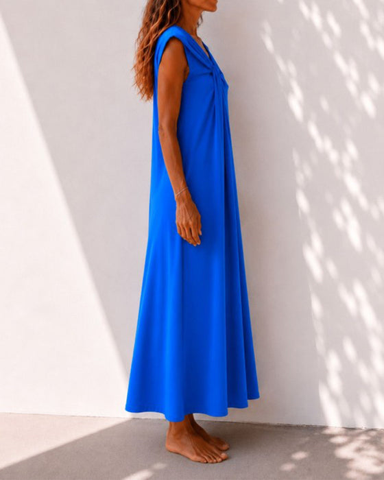 Sukienka Asymetryczny Dekolt Twist Elegancki Maxi