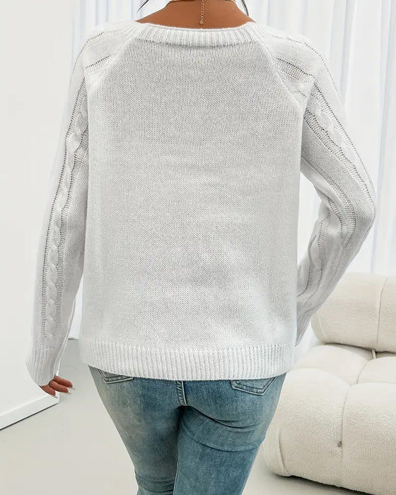 Sweter Jednokolorowy Rękaw Raglan Sprzączka Warkocz Ścieg
