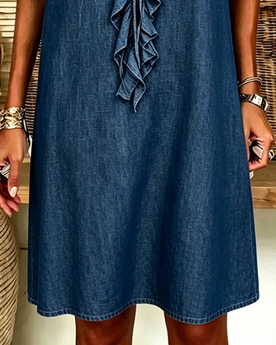 Sukienka V-Szyja Denim Ruffle