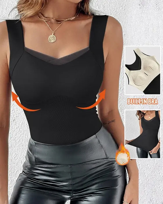 Tank Top Kwadratowa Szyja Gładki Wbudowany Biustonosz
