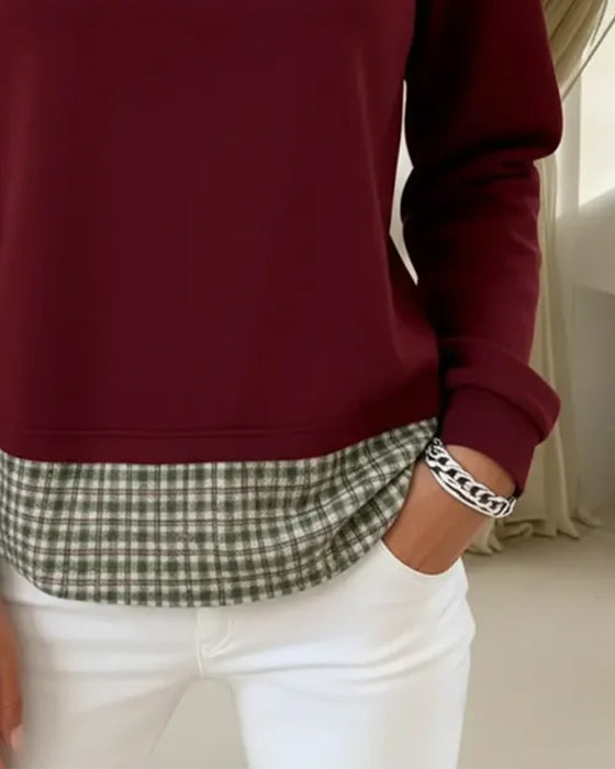 Bluza W Kratkę W Stylu Faux Dwuczęściowym I Patchworkiem