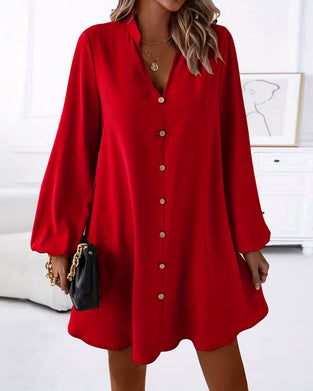 Sukienka Dekolt V Długi Rękaw Jednorzędowa