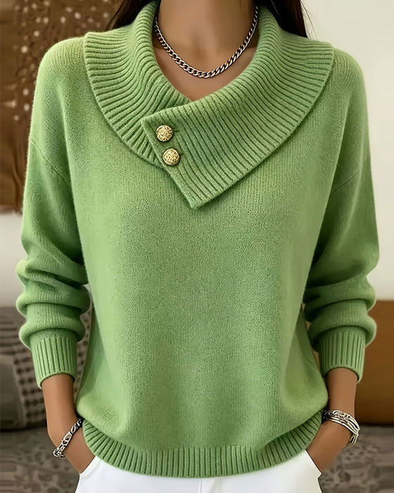 Sweter Ukośny Klapa Guzik Gładki