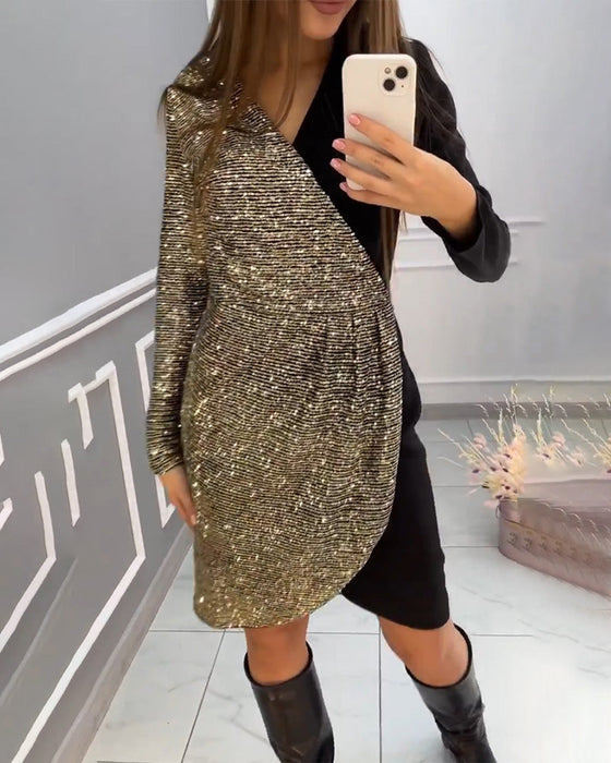 Sukienka z podwójnym patchworkiem i cekinami