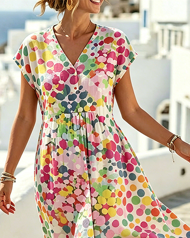 Sukienka Polka Dot V-Szyja Talia