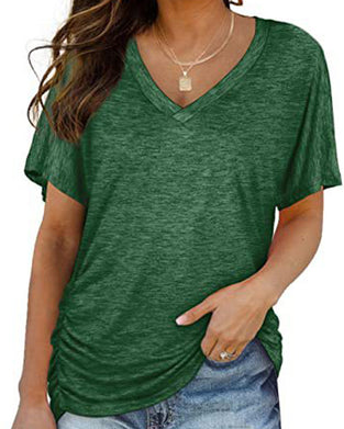 T-Shirt Plisowany Jednokolorowy Dekolt W Serek