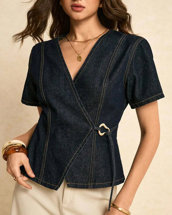 Bluzka Nieregularny Lace-Up Denim
