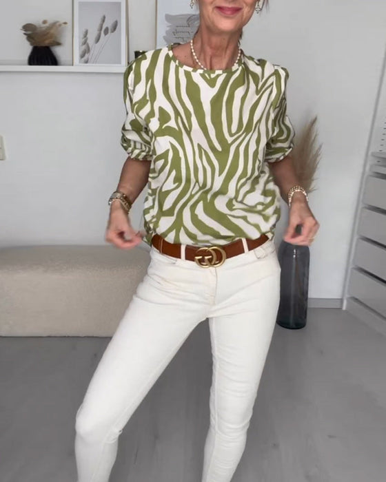 Bluzka z okrągłym dekoltem w zebry