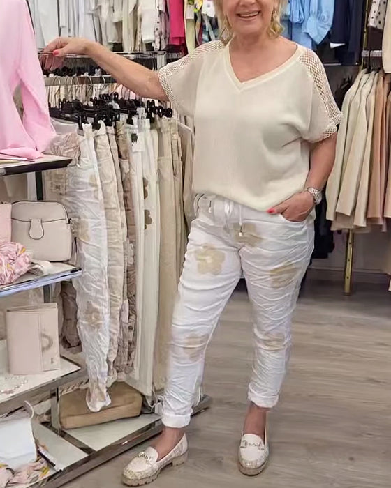 Spodnie casualowe z nadrukiem i ściągaczem