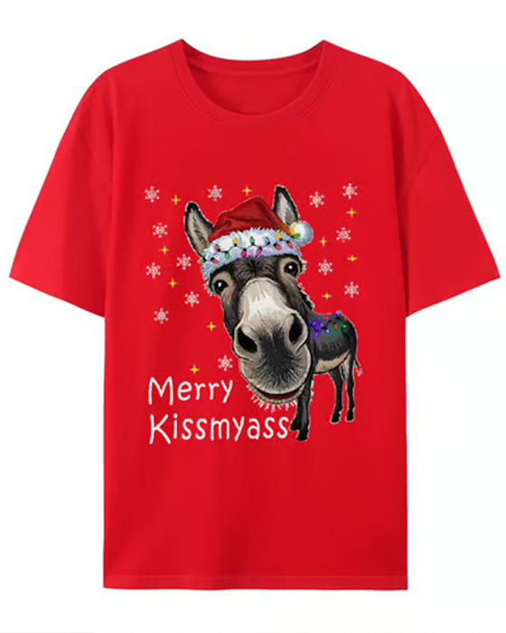 T-Shirt Świąteczny Zabawny Druk Krótki Rękaw