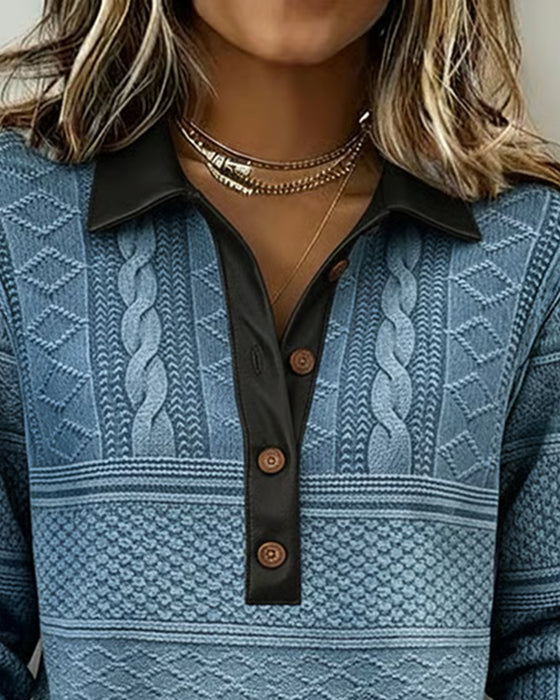 Bluza Z Kołnierzem Button-Down I Detalami Patchwork