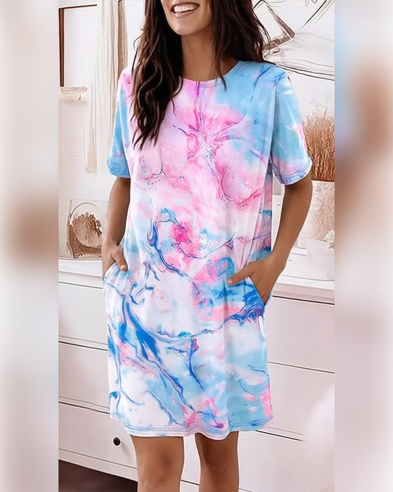 Sukienki Tie-Dye Płyn Nadruk Luźny