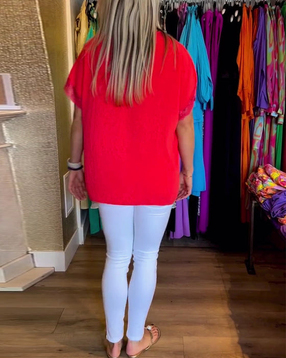 Bluzka w jednolitym kolorze z dekoltem w kształcie litery V