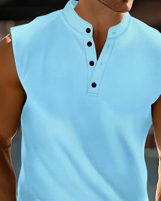 Top Na Ramiączkach Męski Henley Jednokolorowy Sportowy