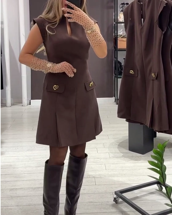 Sukienka V Dekolt Elegancka Bez Rękawów