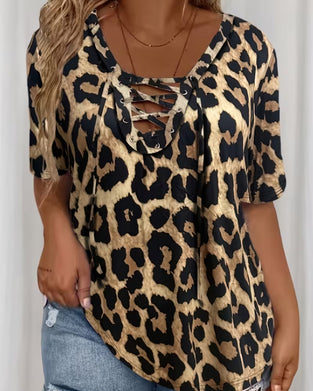 T-Shirt Klassisk Leopardprint Kryds Bind