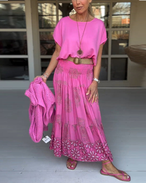 Spódnica z kwiatowymi panelami i zakładkami