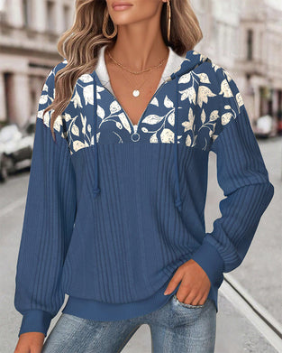 Bluza Z Kapturem Półzamek Kwiatowy Nadruk