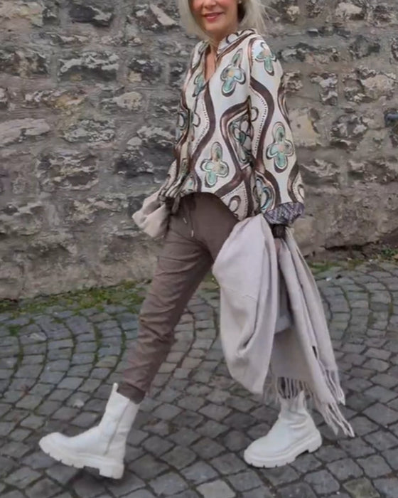 Bluzka w stylu retro z długim rękawem