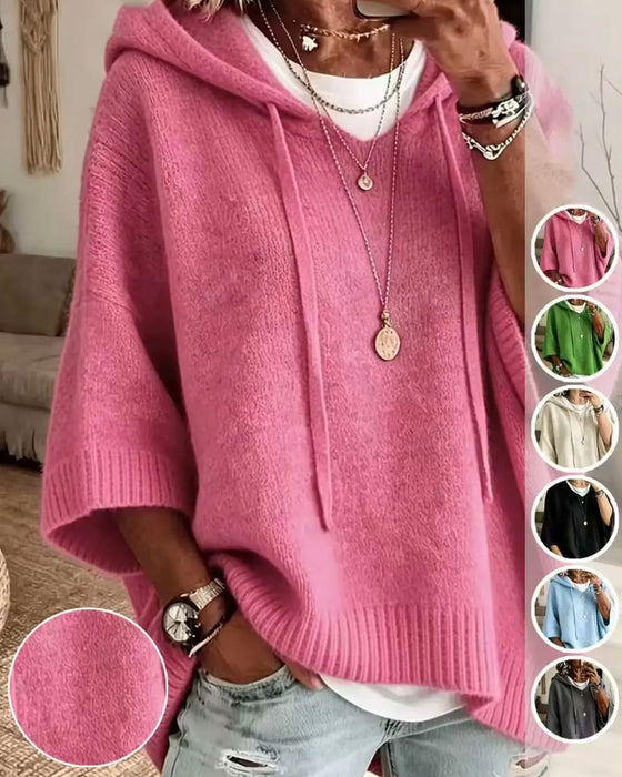 Pullover Z Kapturem Luźny Stylowy Dzianinowy