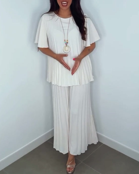 Luźne komplety plisowane w jednolitym kolorze