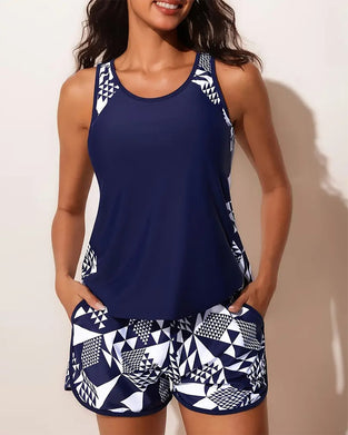 Strój Kąpielowy Tanktop Geometryczny Nadruk Dwuczęściowy