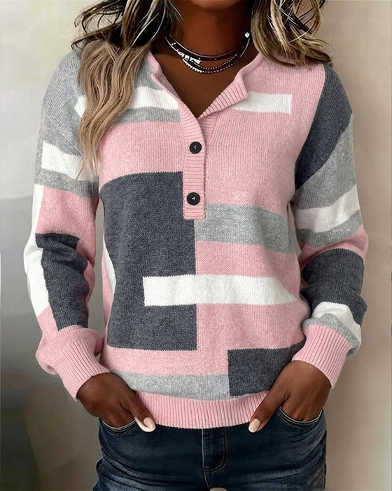 Sweter W Kratę Guziki Z Przodu Długi Rękaw
