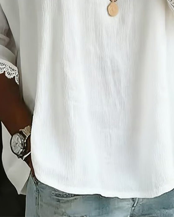 Bluzka Koronka Wstawiony Kołnierzyk Piotrusia Pana