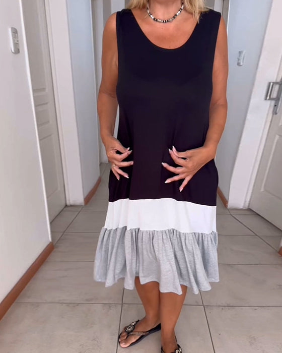 Kolorowa sukienka bez rękawów z okrągłym dekoltem