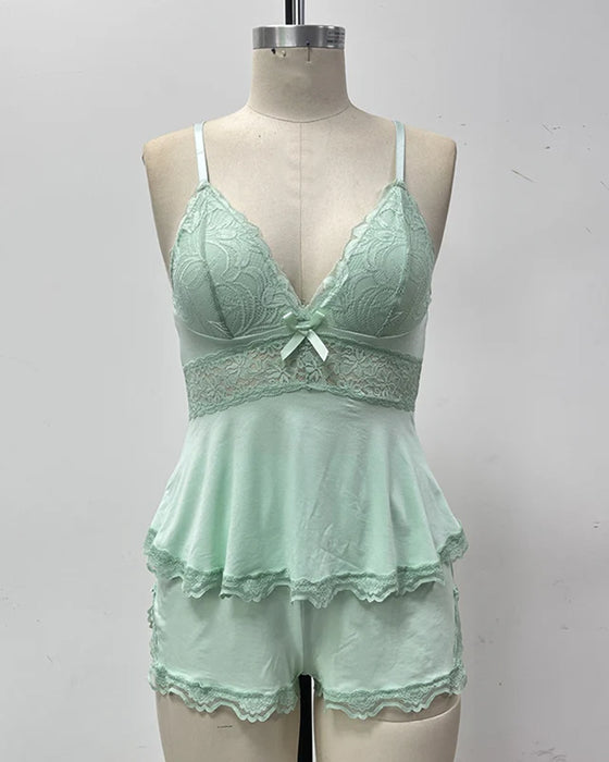 Komplet Koronkowa V Dekolt Camisole I Spodenki Piżama
