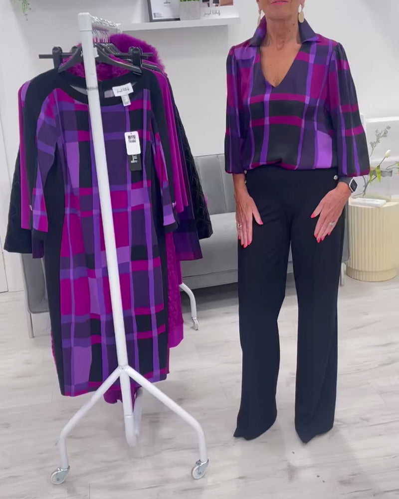 Bluzka w dużą kratę z dekoltem w kształcie litery V