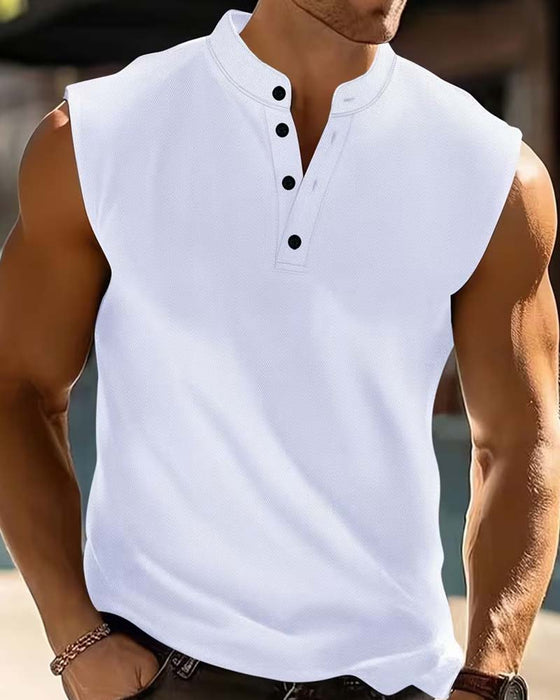 Top Na Ramiączkach Męski Henley Jednokolorowy Sportowy