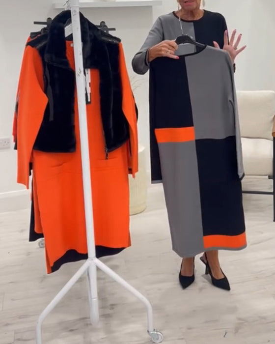 Elegancka sukienka w kolorze dopasowanym do figury z okrągłym dekoltem