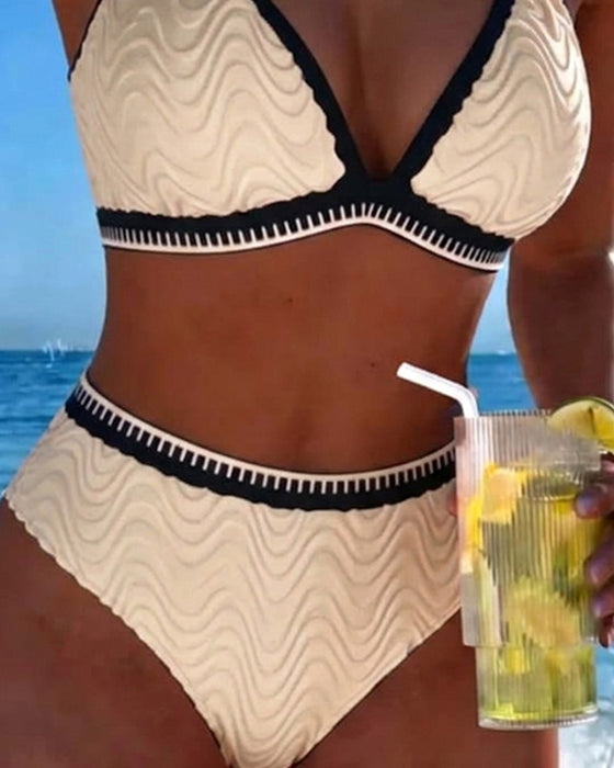 Bikini Blok Kolorów Podwójny Pasek Teksturowany