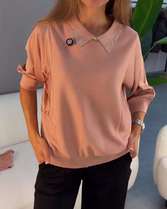 Pullover Klapa Długość Do Łokcia Rękaw Dzianinowy Eleganck