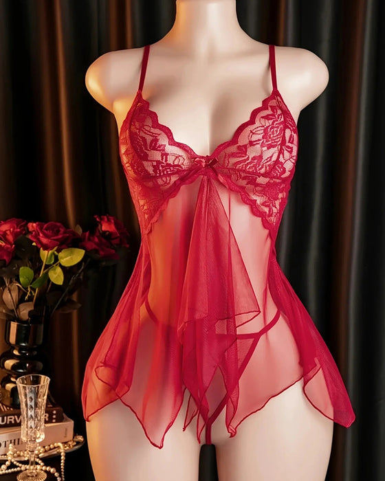 Sleepwear Koronka Siatka Ramiączko Spaghetti
