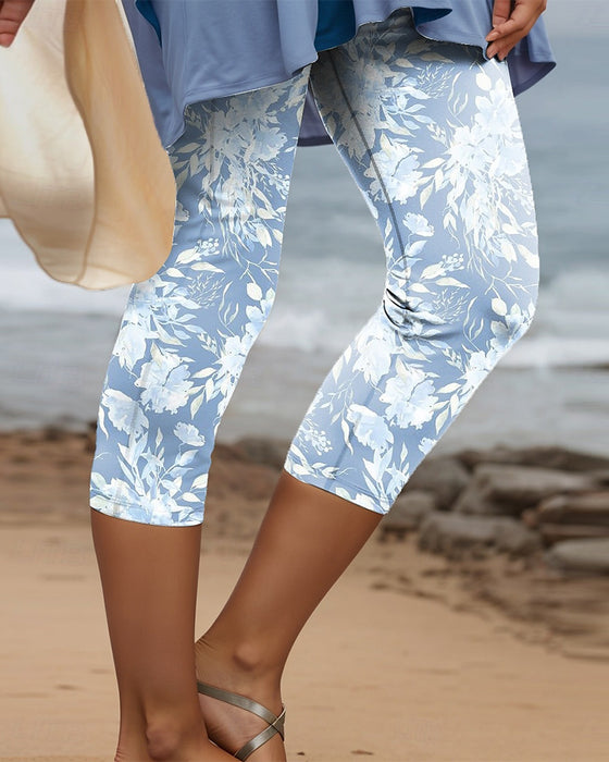 Spodnie Rozciągliwe Casual Drukowane Cropped