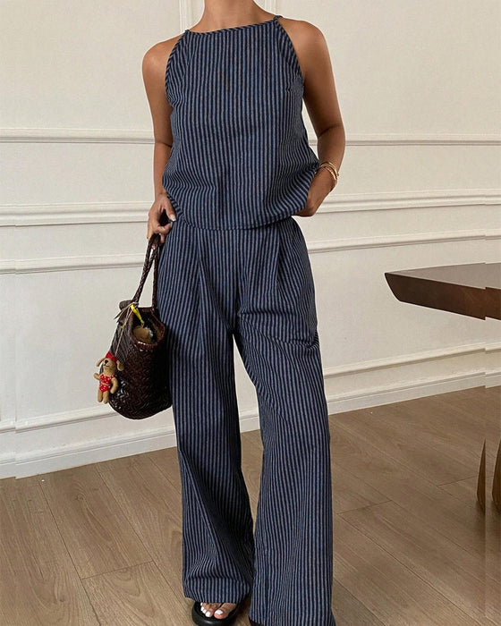 Zestaw W Paski Camisole Szerokie Nogi Spodnie
