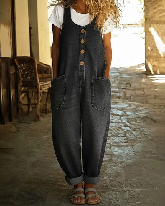 Kombinezon Swobodny Kieszeń Denim