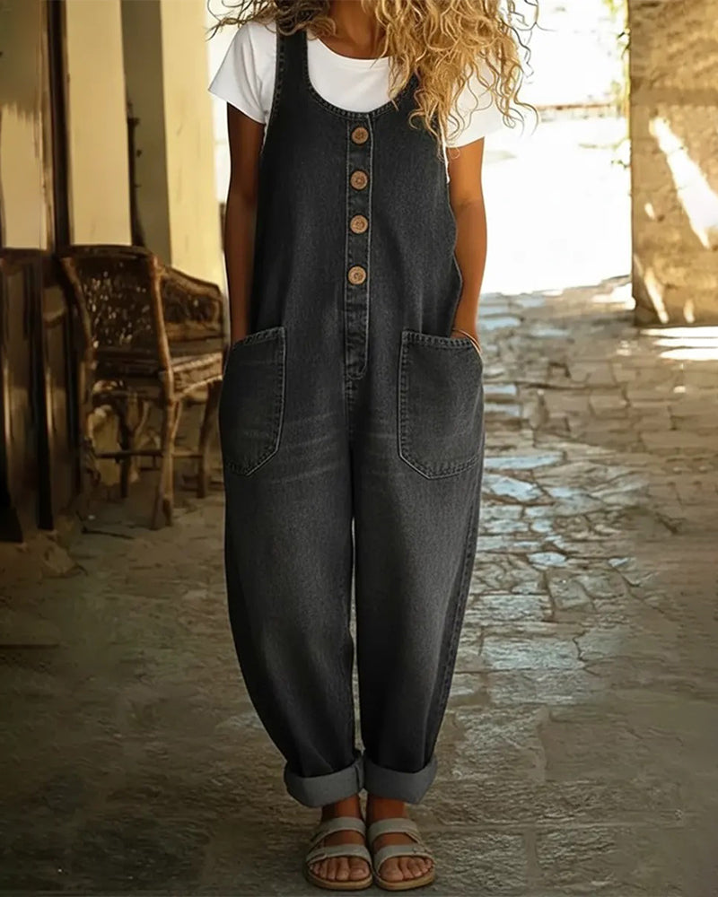 Kombinezon Swobodny Kieszeń Denim