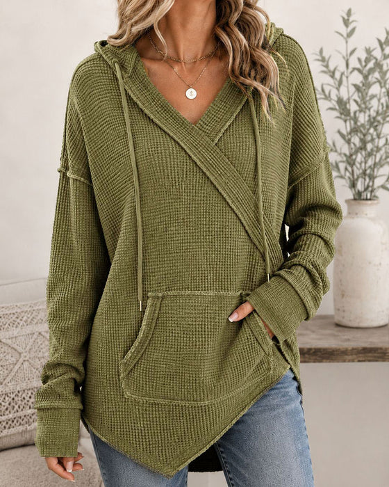 Bluza Z Kapturem Waffle Sznurek Kieszeń