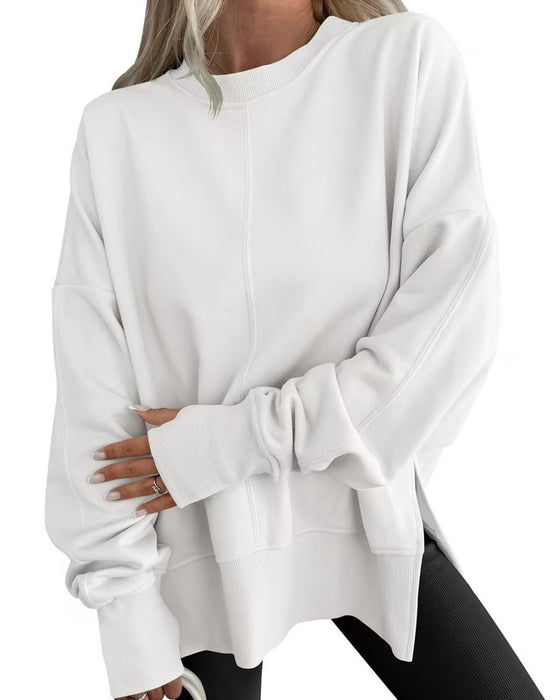 Bluza Boczne Rozcięcie Okrągły Dekolt Luźny