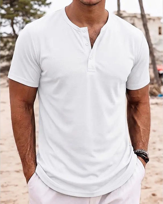 Męski T-Shirt Minimalistyczny Henley Krótki Rękaw