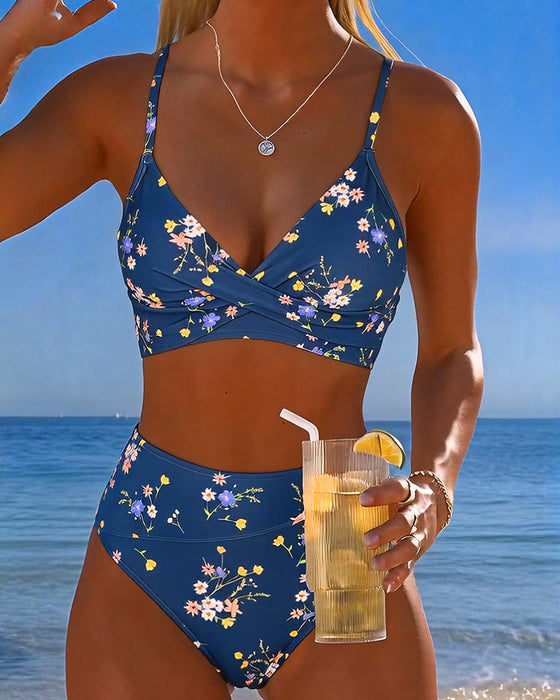 Bikini Seksowny Krzyżujący Się Kwiatowy Nadruk
