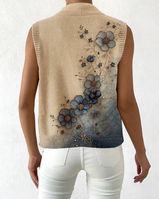 Sweter Akwarelowy Kwiatowy Wzór Bez Rękawów