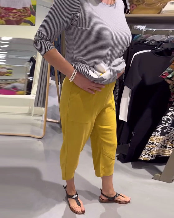 Spodnie Casual Zwężane Bawełna I Len Krótkie