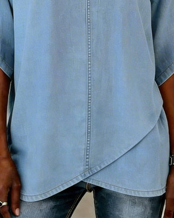 Top V-Dekolt Swobodny Denim